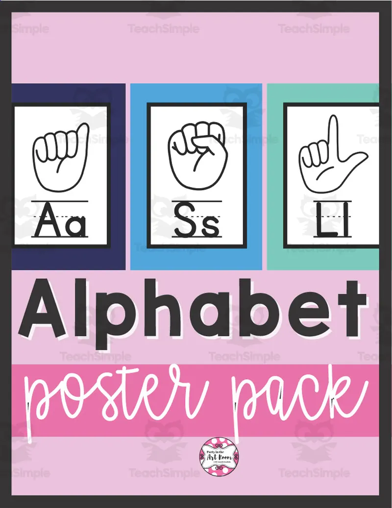 An educational teaching resource from Party in the Art Room - Arts & Crafts for Kids | Arts Integration entitled ASL Alphabet Poster Pack downloadable at Teach Simple.