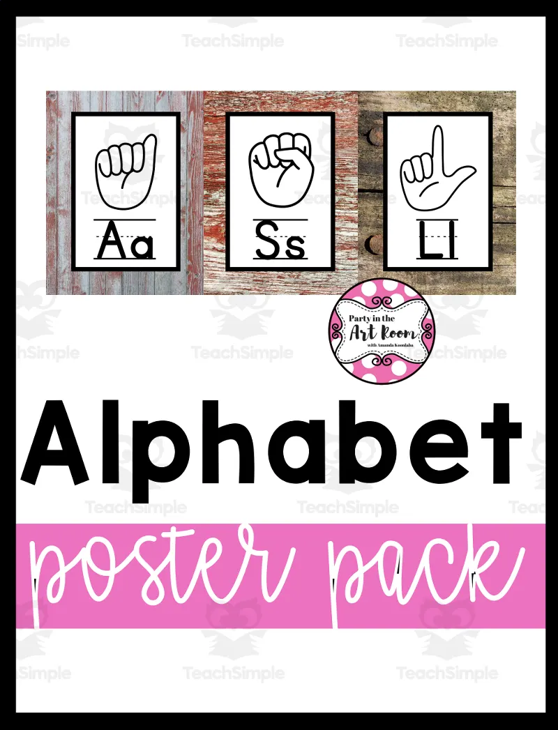 An educational teaching resource from Party in the Art Room - Arts & Crafts for Kids | Arts Integration entitled ASL Barnwood Alphabet Poster Pack downloadable at Teach Simple.