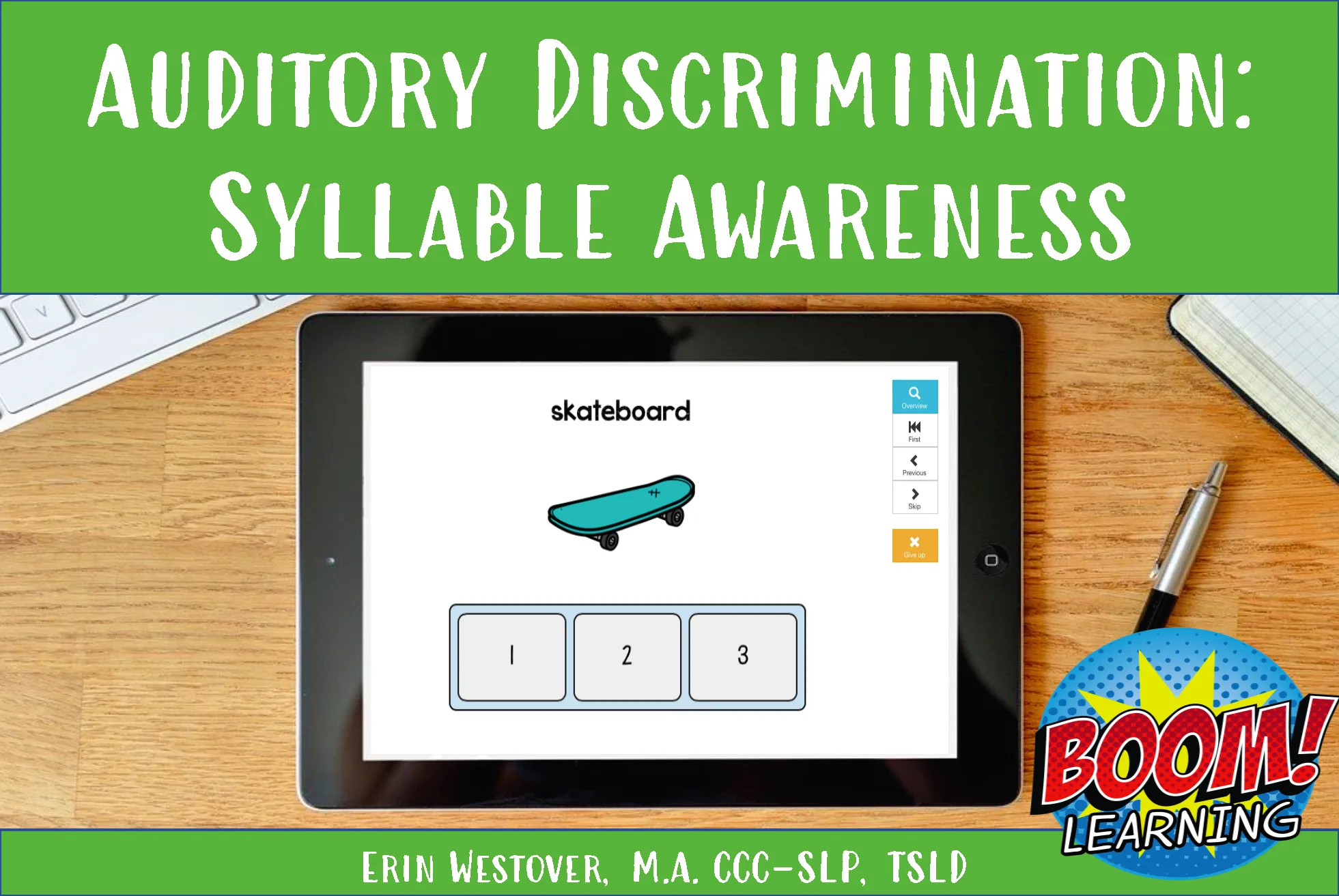 An educational teaching resource from The Tattooed Speechie entitled Auditory Discrimination: Syllable Awareness - BOOM Cards downloadable at Teach Simple.