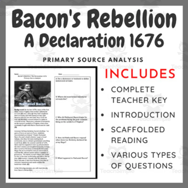 Bacon’s Rebellion "The Declaration 1676" Primary Source Analysis by