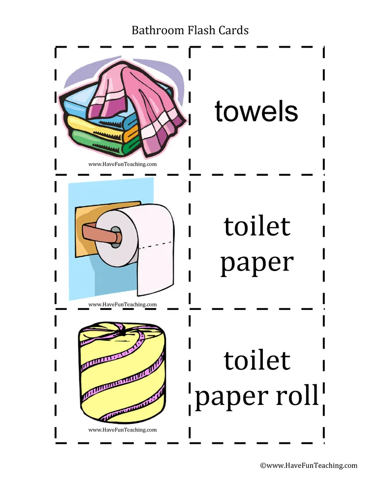 An educational teaching resource from Have Fun Teaching entitled Bathroom Flash Cards downloadable at Teach Simple.