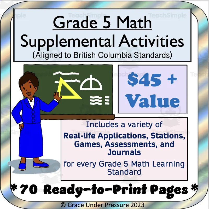 BC Grade 5 Math FullYear of Tasks, Games, Projects 70 Printable Pgs