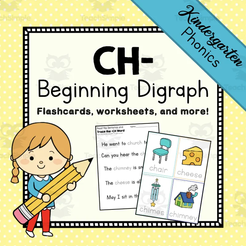 An educational teaching resource from Simply Schoolgirl entitled Beginning Digraph: CH- Activity Packet | Printable Resources Digraphs downloadable at Teach Simple.