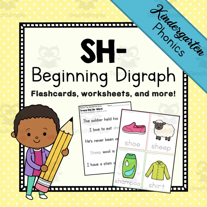 An educational teaching resource from Simply Schoolgirl entitled Beginning Digraph: SH- Activity Packet | Printable Resources Digraphs downloadable at Teach Simple.