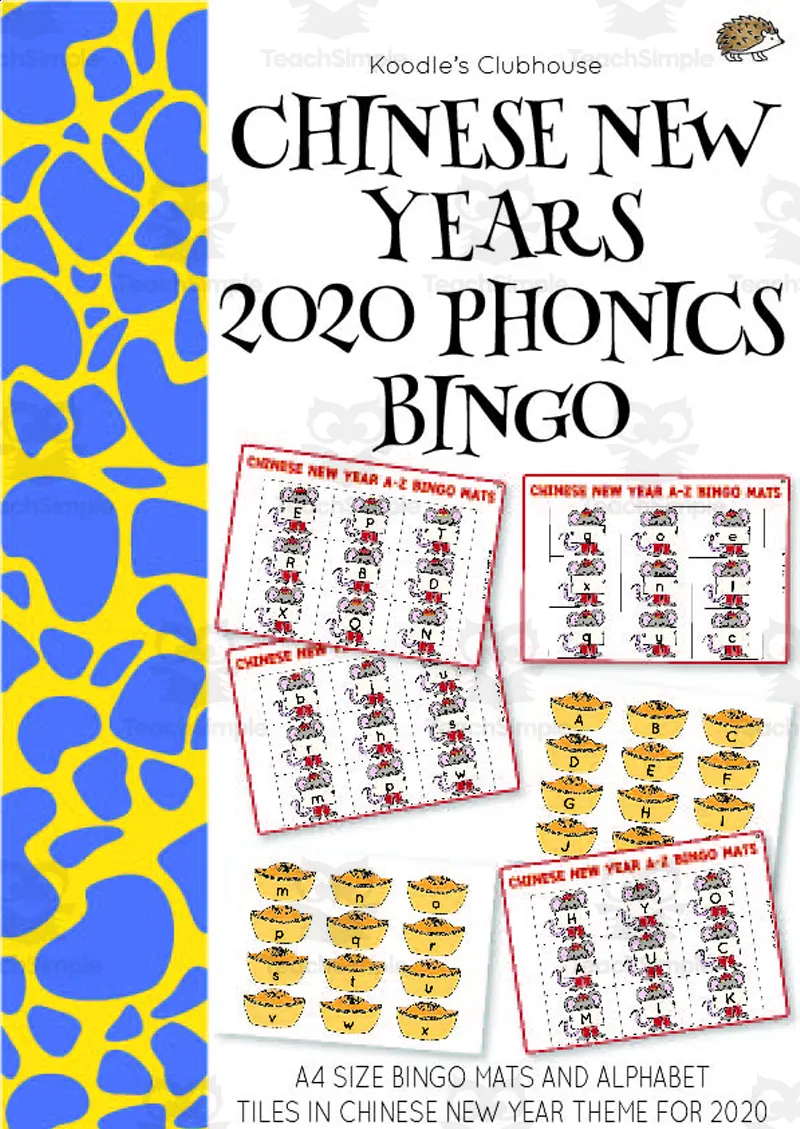 An educational teaching resource from Koodles Clubhouse entitled Chinese New Year Phonics Bingo downloadable at Teach Simple.