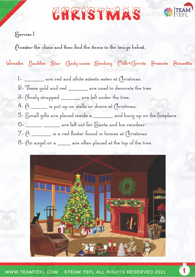 An educational teaching resource from TEAM TEFL entitled Christmas Exercises downloadable at Teach Simple.