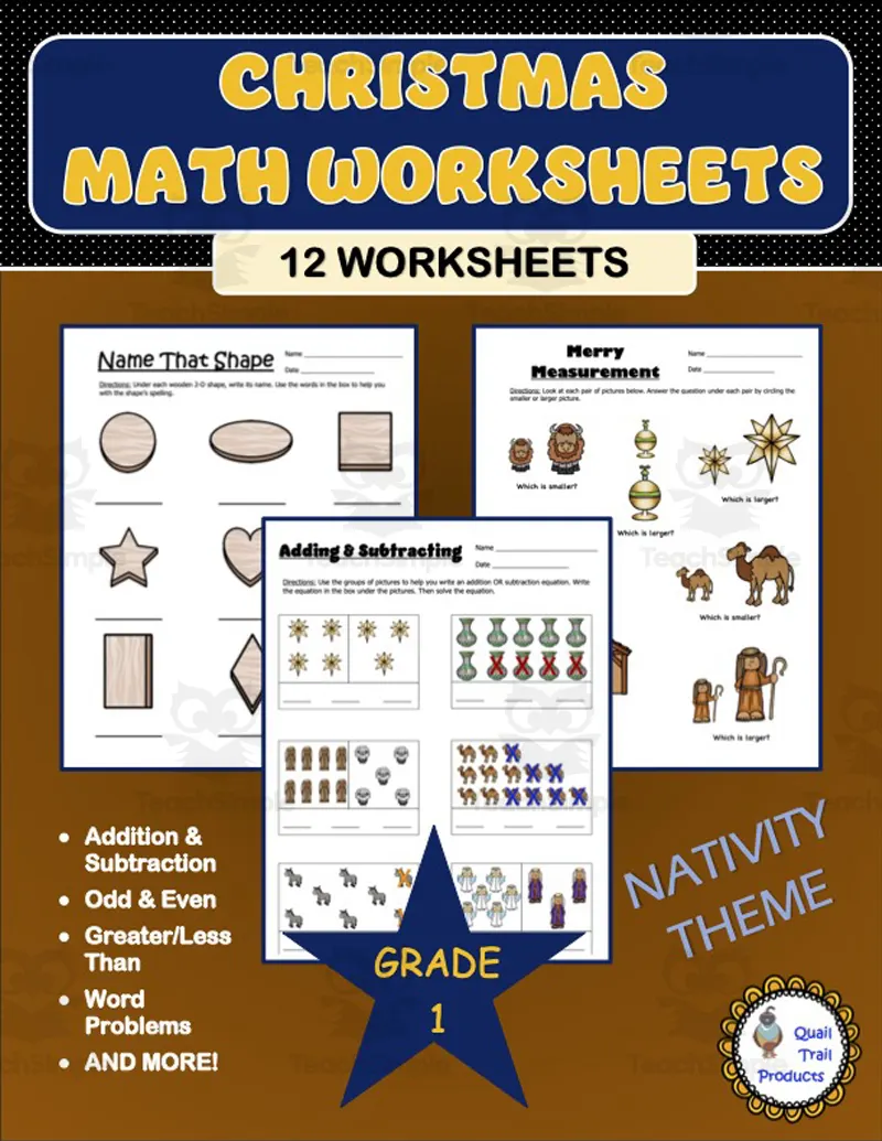 Christmas Math Worksheets - Nativity Theme by Teach Simple