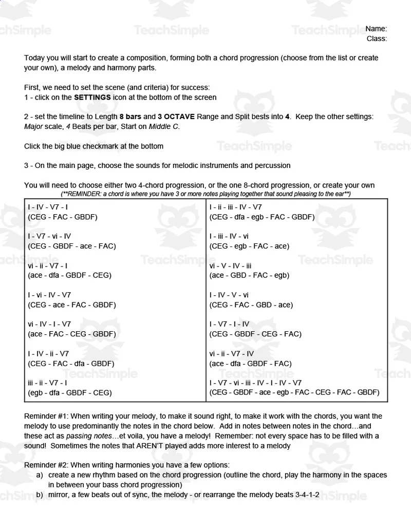 An educational teaching resource from Adam Brox Music Store entitled Chrome Music Lab 1-6: Culminating Task #1 - Major Scale Composition downloadable at Teach Simple.