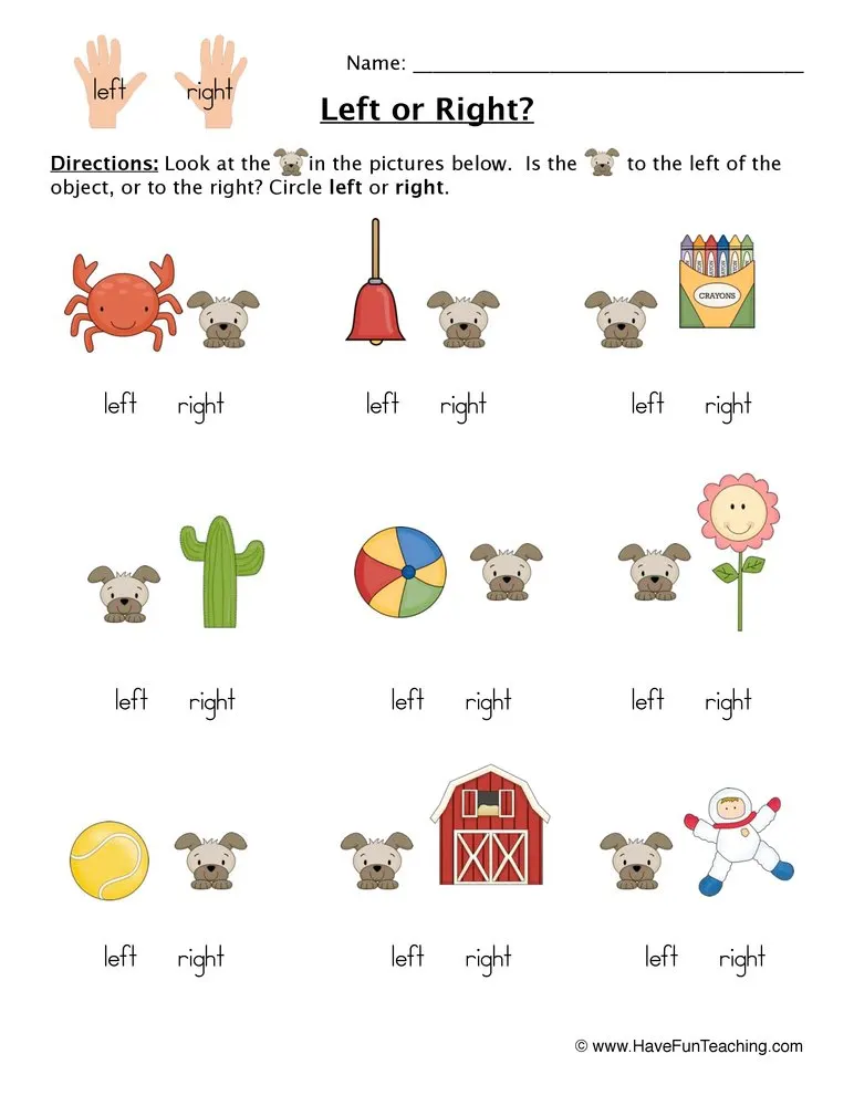 An educational teaching resource from Have Fun Teaching entitled Circle Left or Right Worksheet downloadable at Teach Simple.