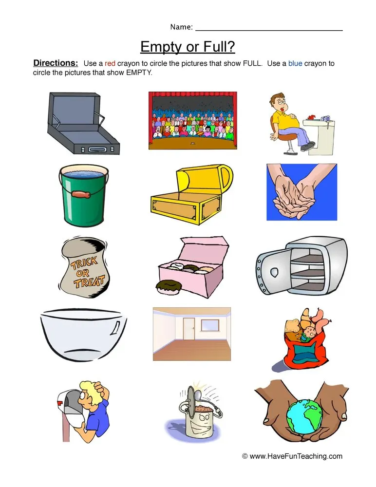 Circling Empty Full Examples Worksheet by Teach Simple