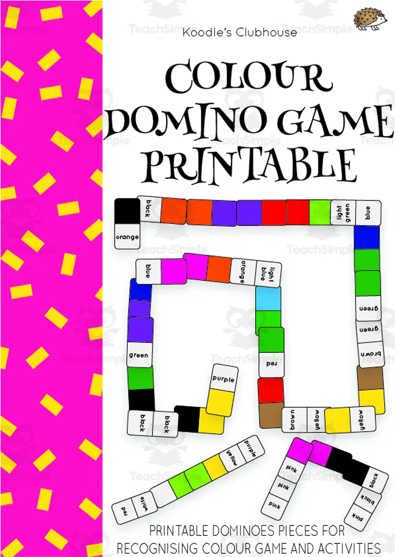 An educational teaching resource from Koodles Clubhouse entitled Color Domino Activity Printable downloadable at Teach Simple.