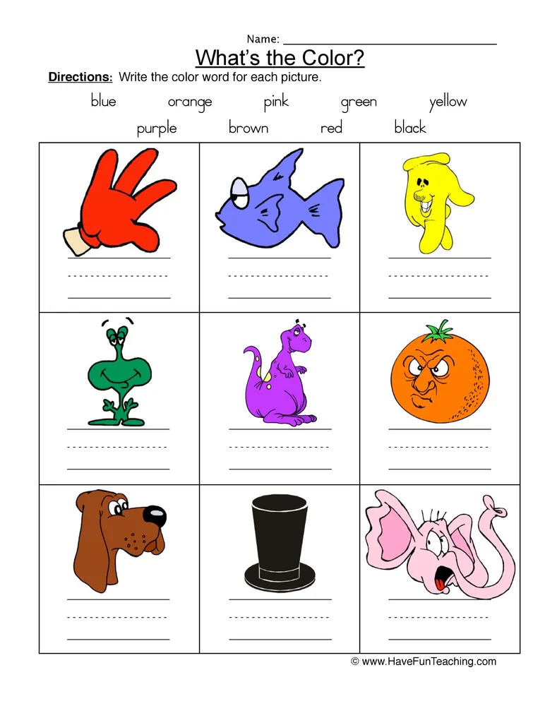 An educational teaching resource from Have Fun Teaching entitled Color Names Pictures Worksheet downloadable at Teach Simple.