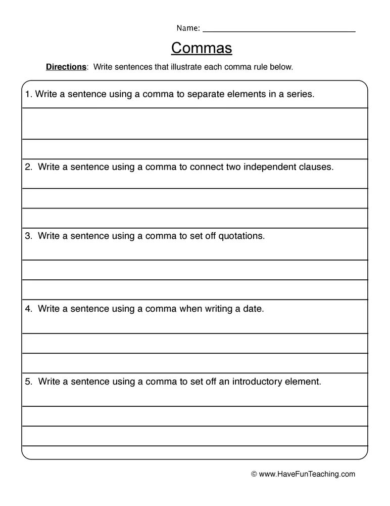 Commas Types Worksheet By Teach Simple 3426