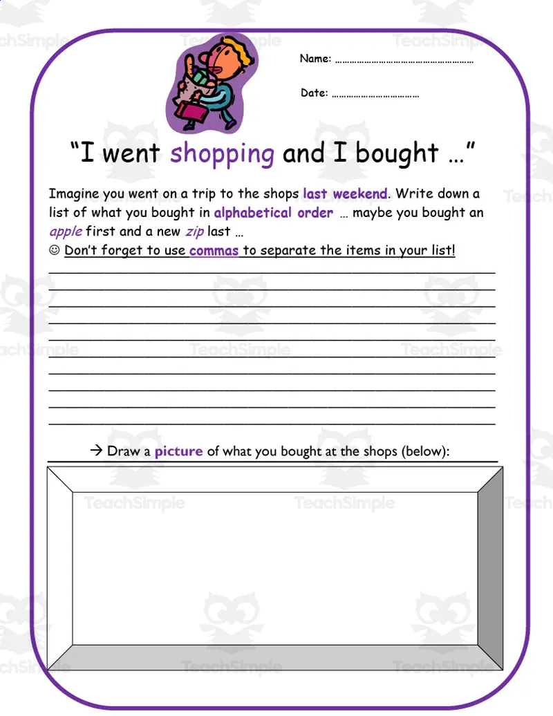 An educational teaching resource from Elementary Resources 4 U entitled Commas Worksheet 1 downloadable at Teach Simple.