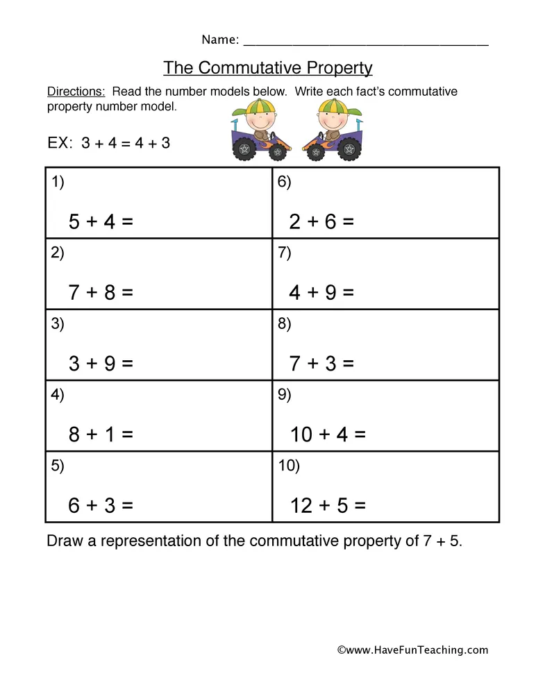Commutative Property Addition Worksheet by Teach Simple