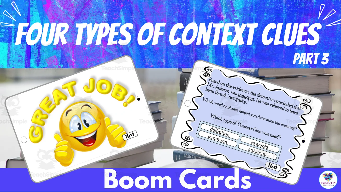 An educational teaching resource from Expression Connection entitled Context Clues Part 3 3rd to 5th Grade Speech Therapy Boom Cards downloadable at Teach Simple.