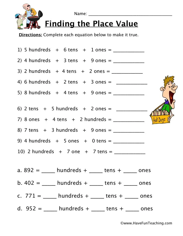 An educational teaching resource from Have Fun Teaching entitled Converting Place Value Forms Worksheet downloadable at Teach Simple.