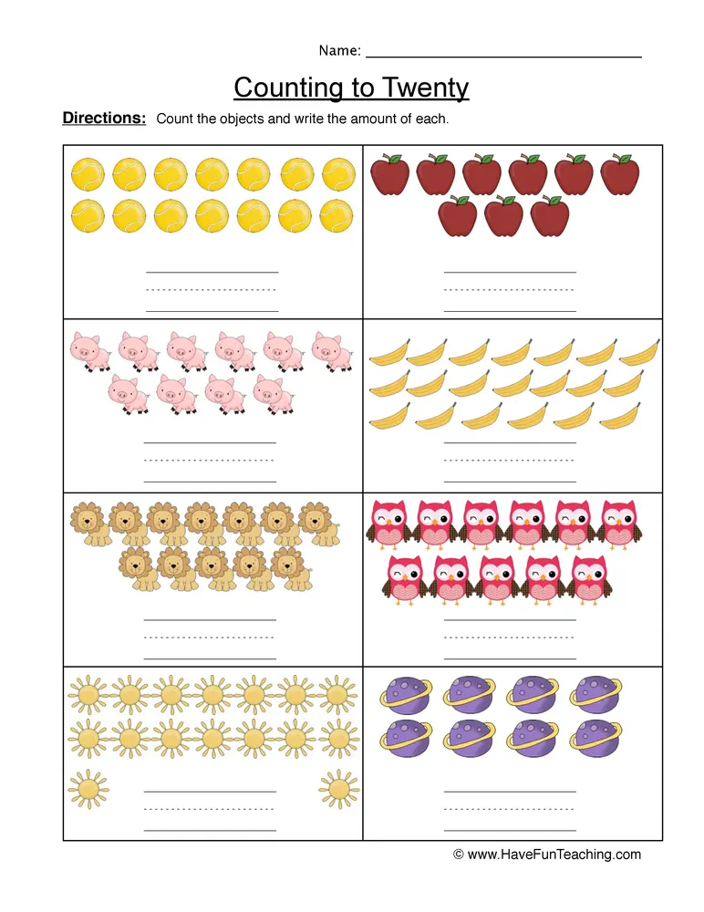 Count to 20 Objects Worksheet by Teach Simple
