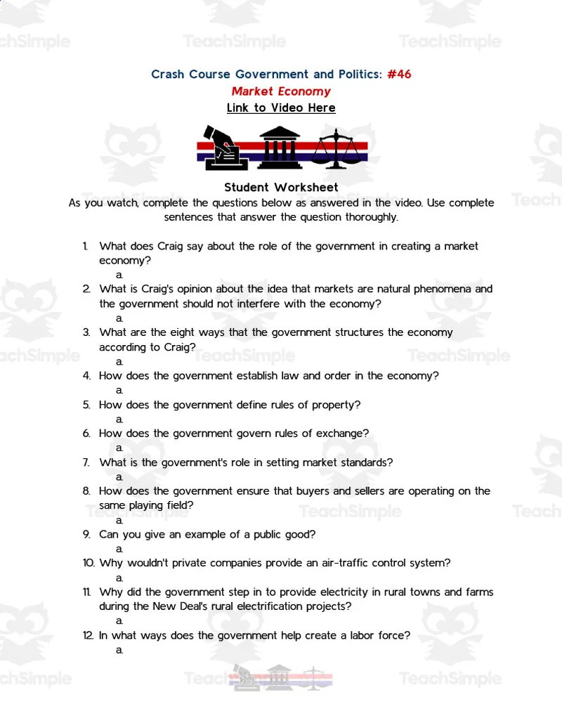 Crash Course Government Episode Worksheet 46 Market Economy by