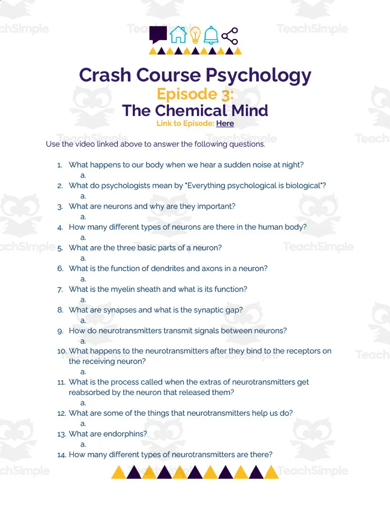 Crash Course Psychology Episode Worksheet 3 The Chemical Mind by