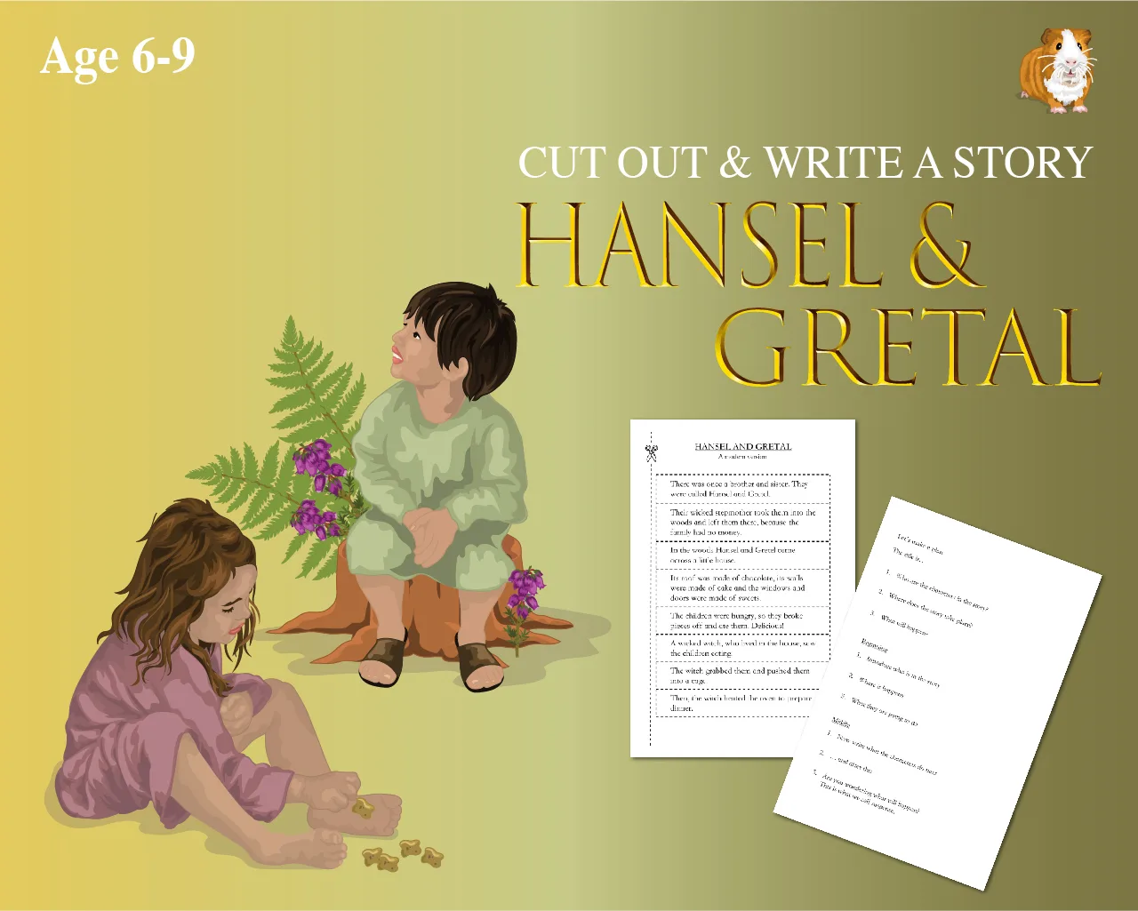 An educational teaching resource from Guinea Pig Education entitled Cut Out And Write The Story Of Hansel And Gretal (6-9 years) downloadable at Teach Simple.