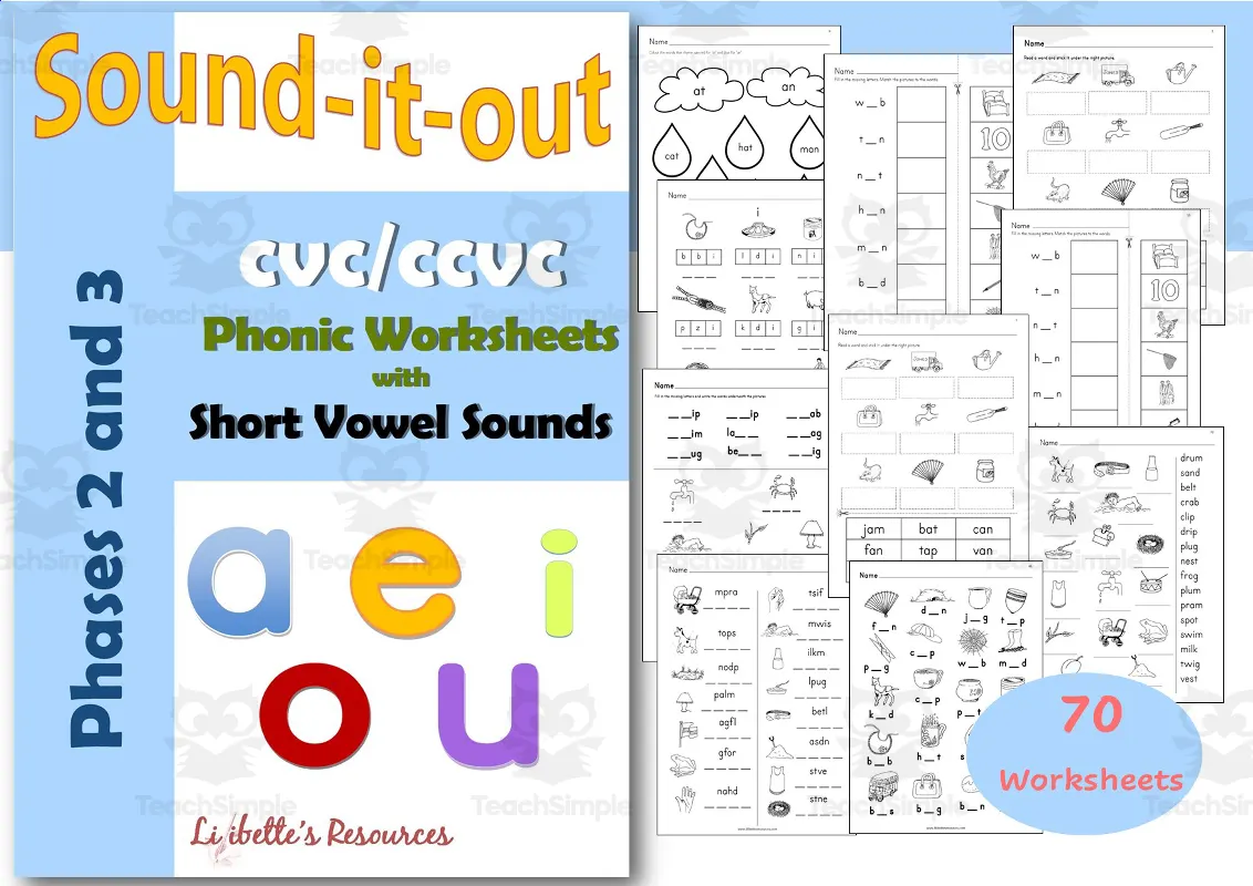 An educational teaching resource from Lilibette's Resources entitled CVC and Consonant Blends Phonic Worksheets downloadable at Teach Simple.