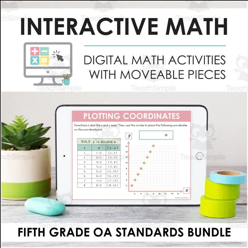 An educational teaching resource from Markers and Minions entitled Digital Math for 5th Grade OA Standards - (BUNDLE of Slides + Self-Grading Quiz) downloadable at Teach Simple.