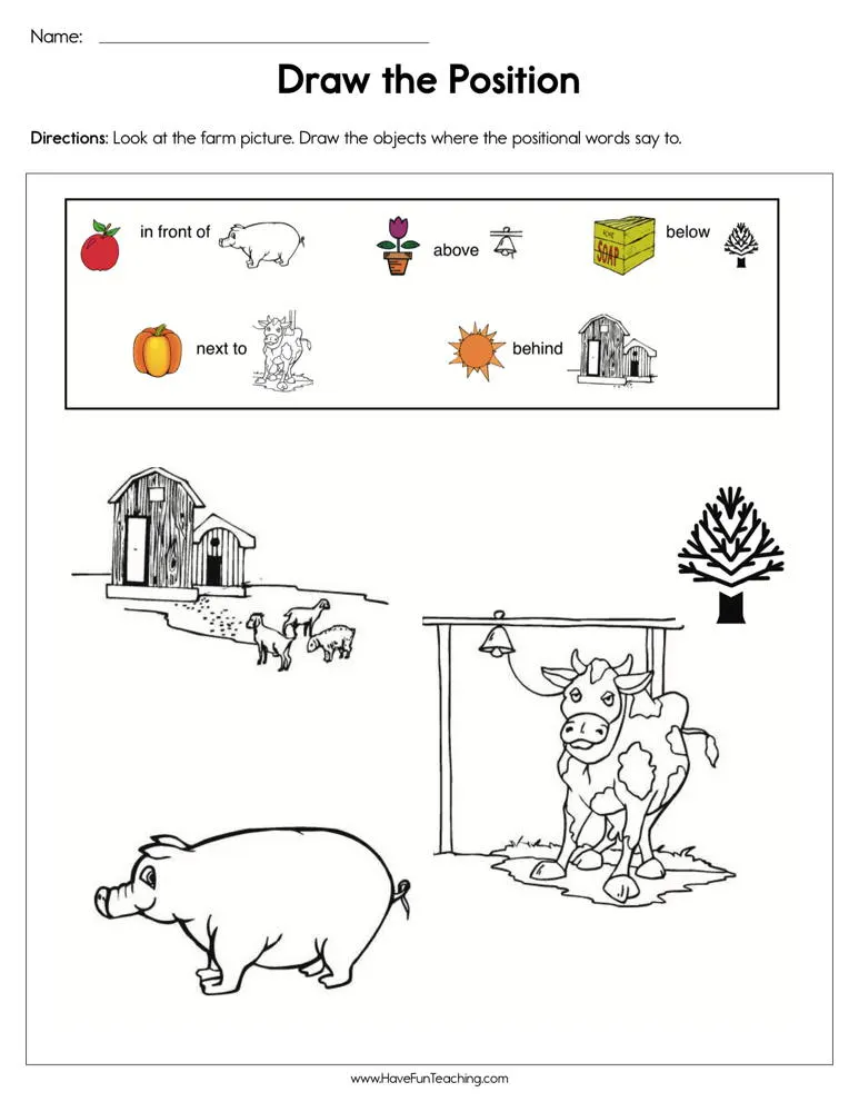 An educational teaching resource from Have Fun Teaching entitled Draw the Positions Worksheet downloadable at Teach Simple.