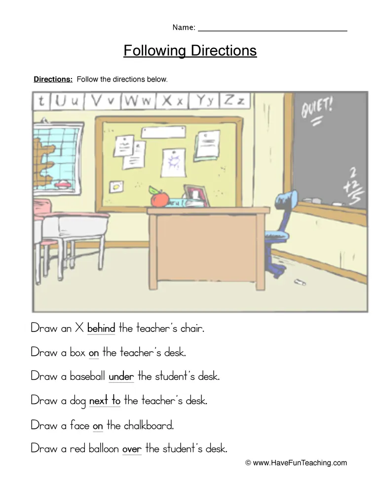 An educational teaching resource from Have Fun Teaching entitled Drawing Follow Directions Worksheet downloadable at Teach Simple.