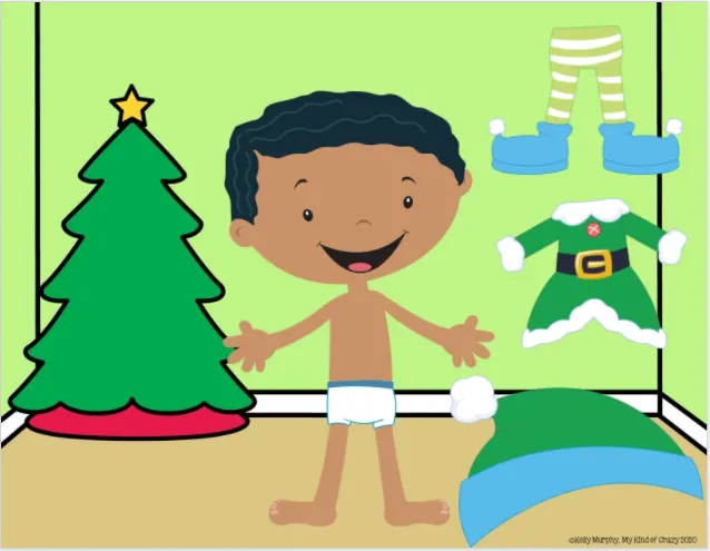 An educational teaching resource from My Kind of Crazy entitled Dress an Elf Google Slide downloadable at Teach Simple.