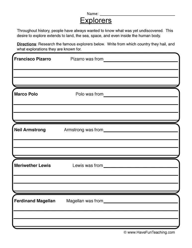 An educational teaching resource from Have Fun Teaching entitled Early Explorers Worksheet downloadable at Teach Simple.