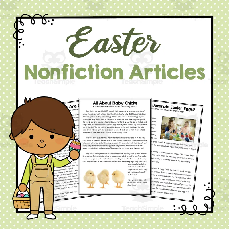 An educational teaching resource from Simply Schoolgirl entitled Easter Non-Fiction Articles downloadable at Teach Simple.