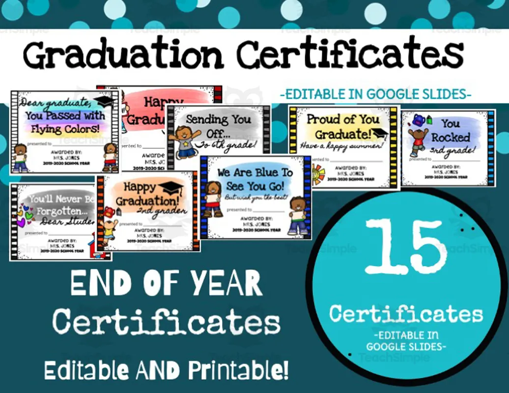 An educational teaching resource from Good Human Project entitled End of the Year Graduation | Student Certificates downloadable at Teach Simple.