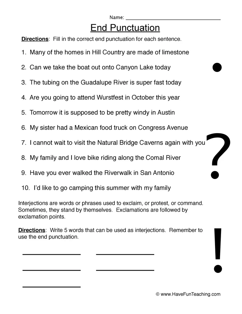 Ending Punctuation Worksheets 16 Best Images Of Ending Punct