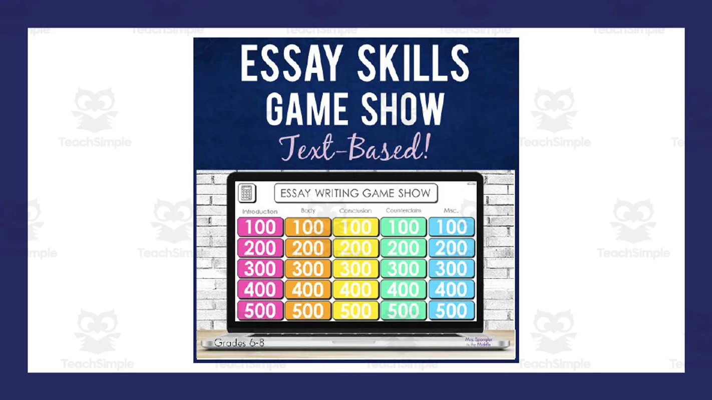 An educational teaching resource from Mrs. Spangler in the Middle entitled Essay Writing Skills Game Show downloadable at Teach Simple.