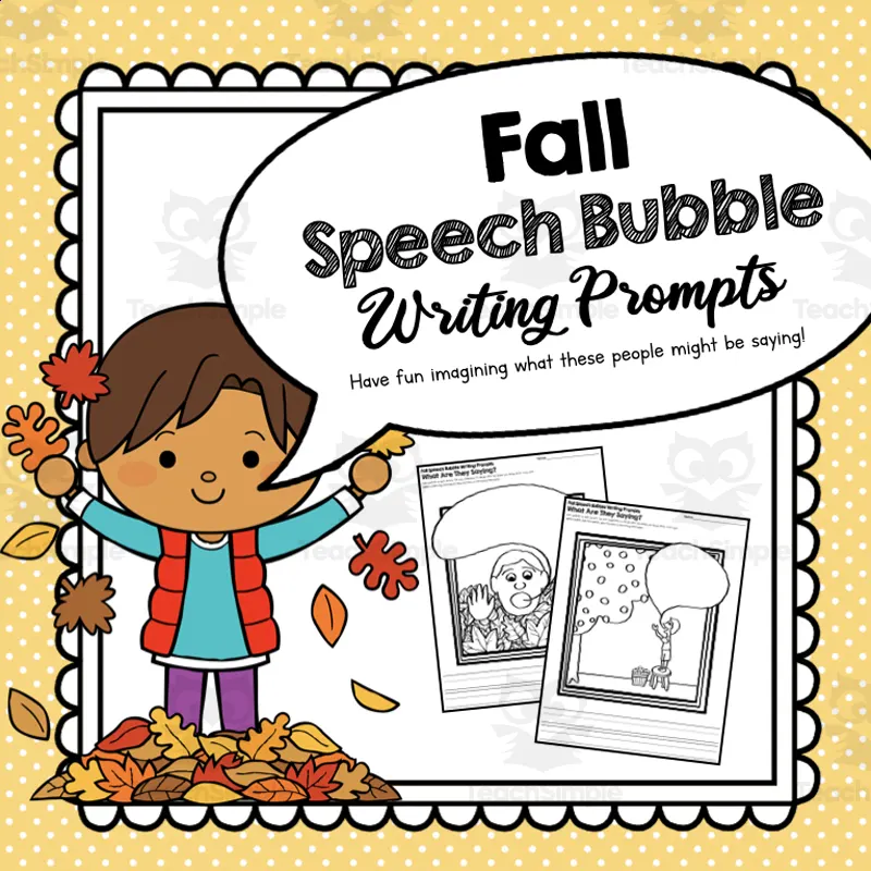 An educational teaching resource from Simply Schoolgirl entitled Fall Speech Bubble Writing Prompts | Creative Writing downloadable at Teach Simple.