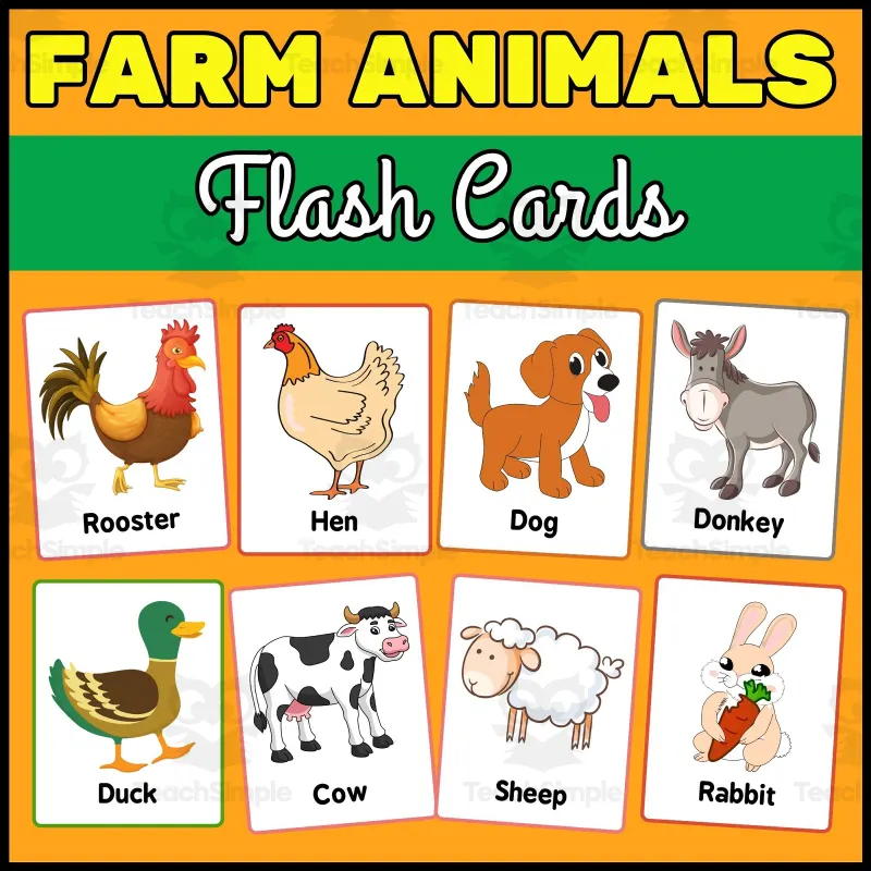 Farm Animals Flashcards - Vocabulary Cards ESL by Teach Simple