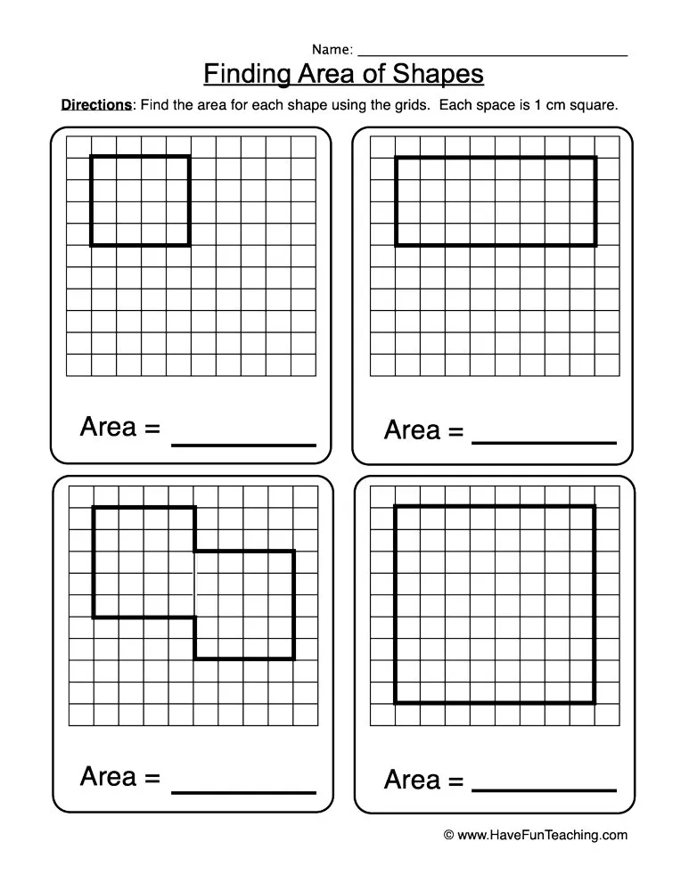 An educational teaching resource from Have Fun Teaching entitled Finding the Area of Grid Shapes Worksheet downloadable at Teach Simple.