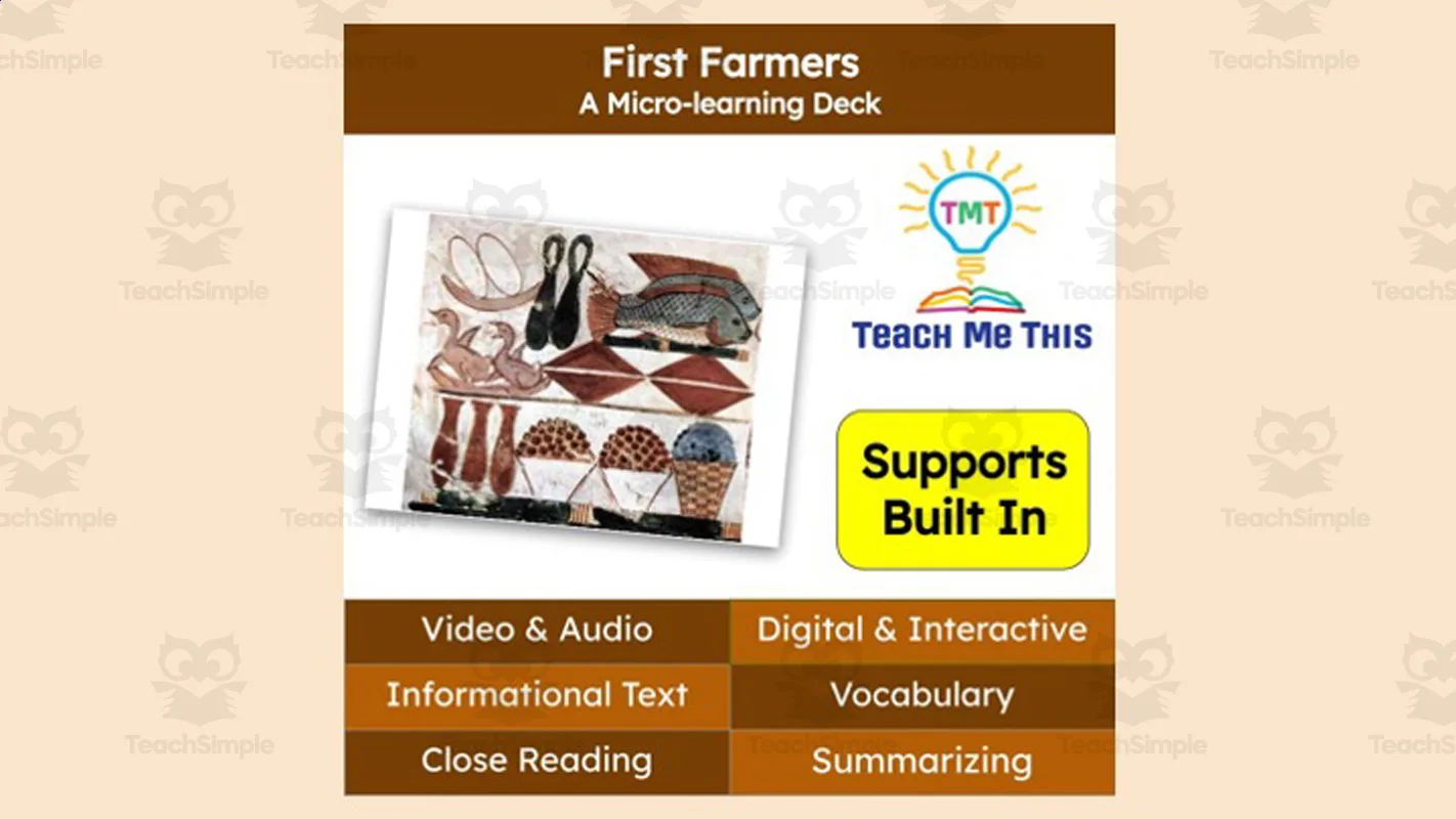 An educational teaching resource from Teach Me This entitled First Farmers | Reading Comprehension Deck | Interactive Lesson downloadable at Teach Simple.