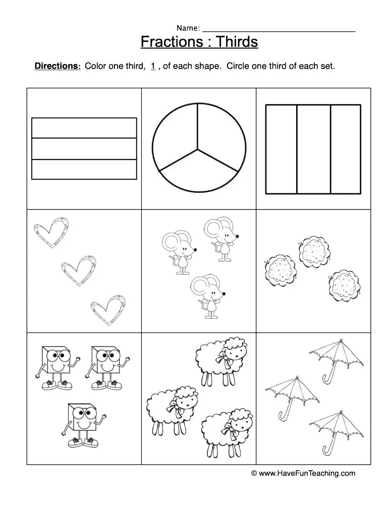 Fractions Thirds Worksheet by Teach Simple
