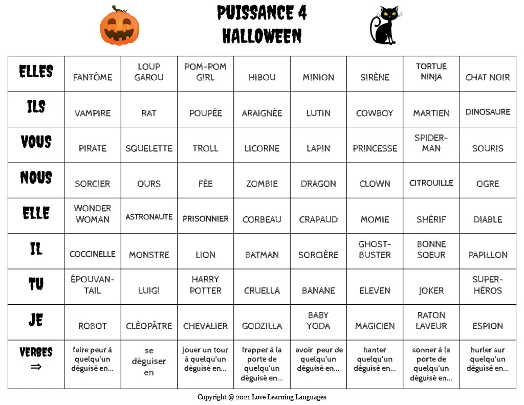 An educational teaching resource from Love Learning Languages entitled French Connect 4 Game - Halloween downloadable at Teach Simple.