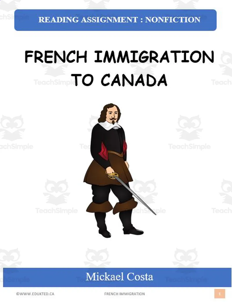 An educational teaching resource from Learn it ANY way entitled French immigration to Canada (#1208) downloadable at Teach Simple.