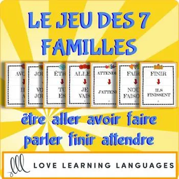 An educational teaching resource from Love Learning Languages entitled French: The Game of 7 Families - Verb Tenses Activity downloadable at Teach Simple.