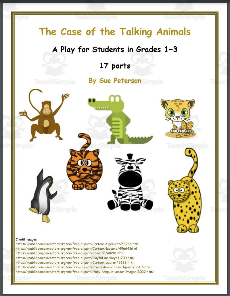 An educational teaching resource from Sue Peterson entitled Fun Mystery Theater - “The Case of the Talking Animals" downloadable at Teach Simple.