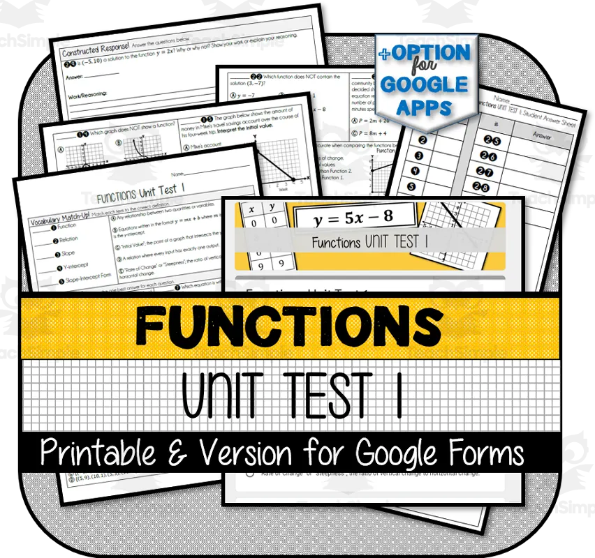 Functions UNIT TEST [Part 1] by Teach Simple
