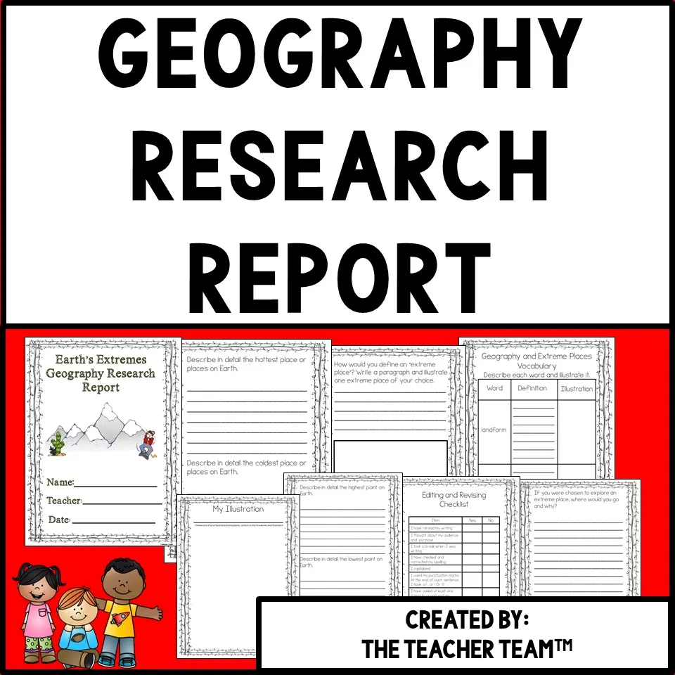 An educational teaching resource from The Teacher Team entitled Geography Research Report | Geography Research Project downloadable at Teach Simple.