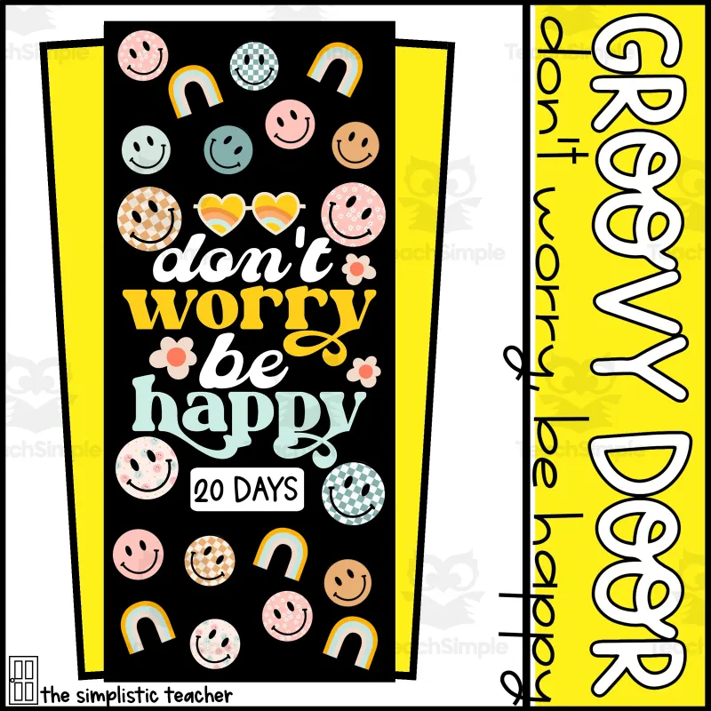 Groovy Smiley Face Be Happy Door Kit or Bulletin Board SetSpanish