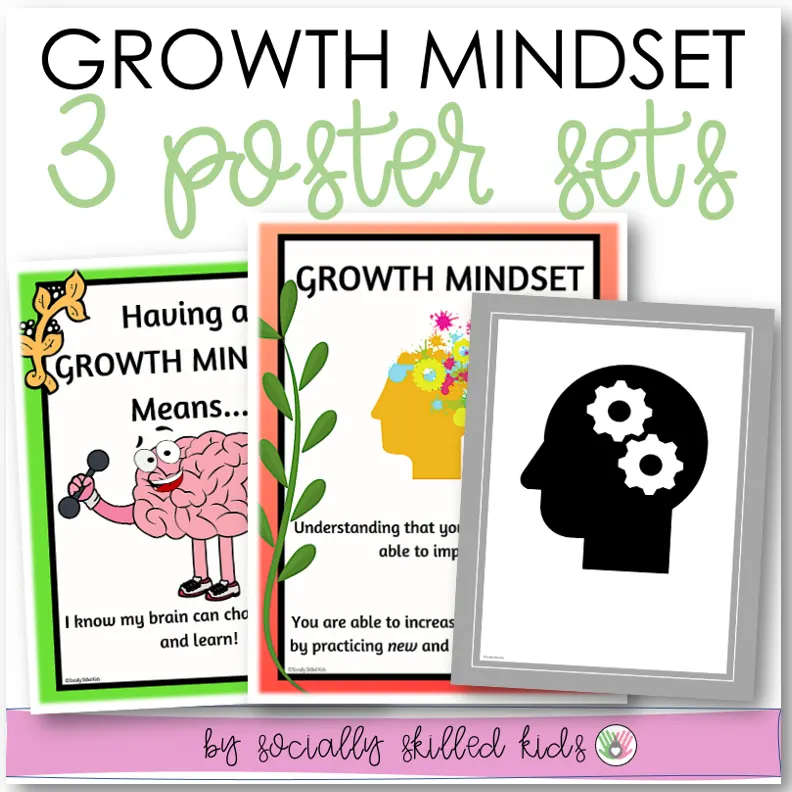 An educational teaching resource from Socially Skilled Kids entitled Growth Mindset Poster Set downloadable at Teach Simple.