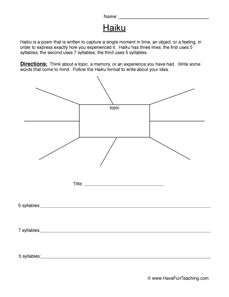Haiku Brainstorming Worksheet by Teach Simple Haiku Brainstorming Worksheet by Teach Simple