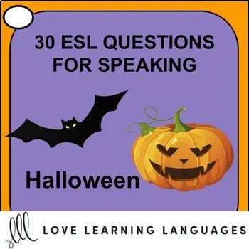 An educational teaching resource from Love Learning Languages entitled Halloween Vocabulary - ESL Speaking Prompt Question Cards downloadable at Teach Simple.